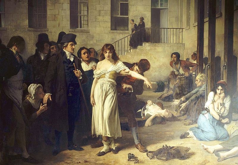 Phillippe Pinel unchains the inhabitants of Salpetriere asylum in Paris, 1795 (Anthony Robert Fleury) (1838-1912)